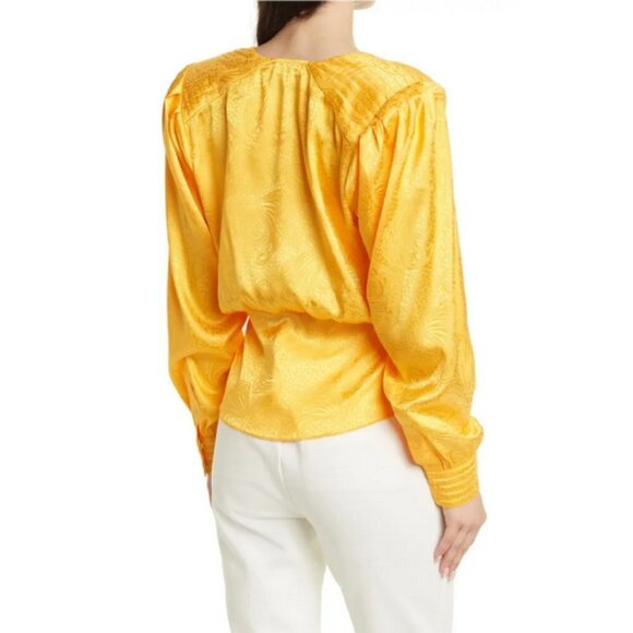 💕RONNY KOBO💕 Lorie Satin Long Sleeve Blouse ~ Yellow Small S NWT - Picture 2 of 13
